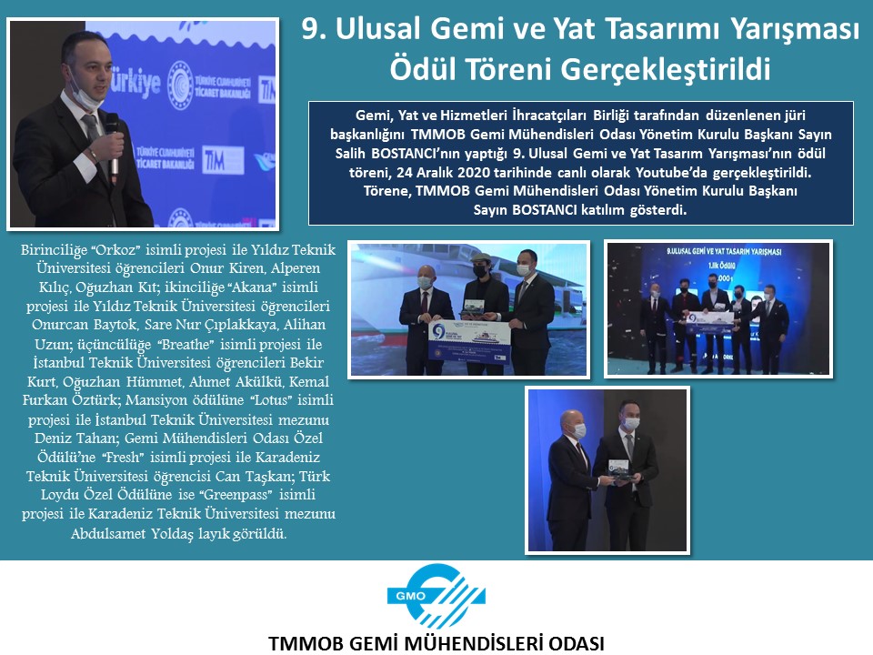9. ULUSAL GEMİ VE YAT TASARIMI YARIŞMASI ÖDÜL TÖRENİ GERÇEKLEŞTİRİLDİ