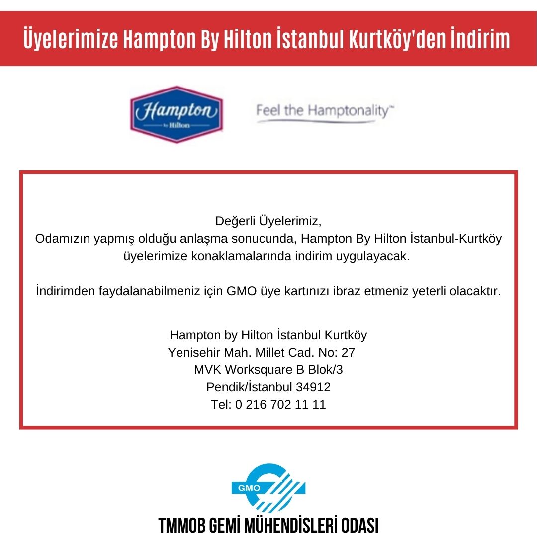 ÜYELERİMİZ HAMPTON BY HİLTON KURTKÖY'DEN İNDİRİM ALIYOR