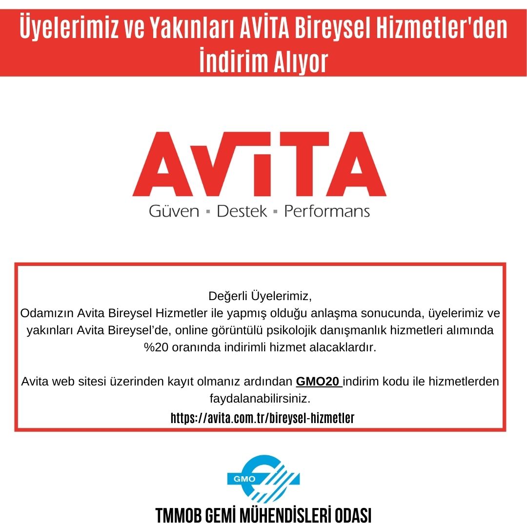 ÜYELERİMİZ VE YAKINLARI AVİTA BİREYSEL HİZMETLER'DEN İNDİRİM ALIYOR