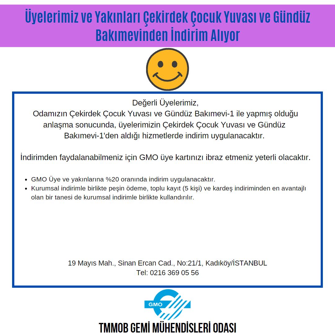 ÜYELERİMİZ VE YAKINLARI ÇEKİRDEK ÇOCUK YUVASI VE GÜNDÜZ BAKIMEVİNDEN İNDİRİM ALIYOR