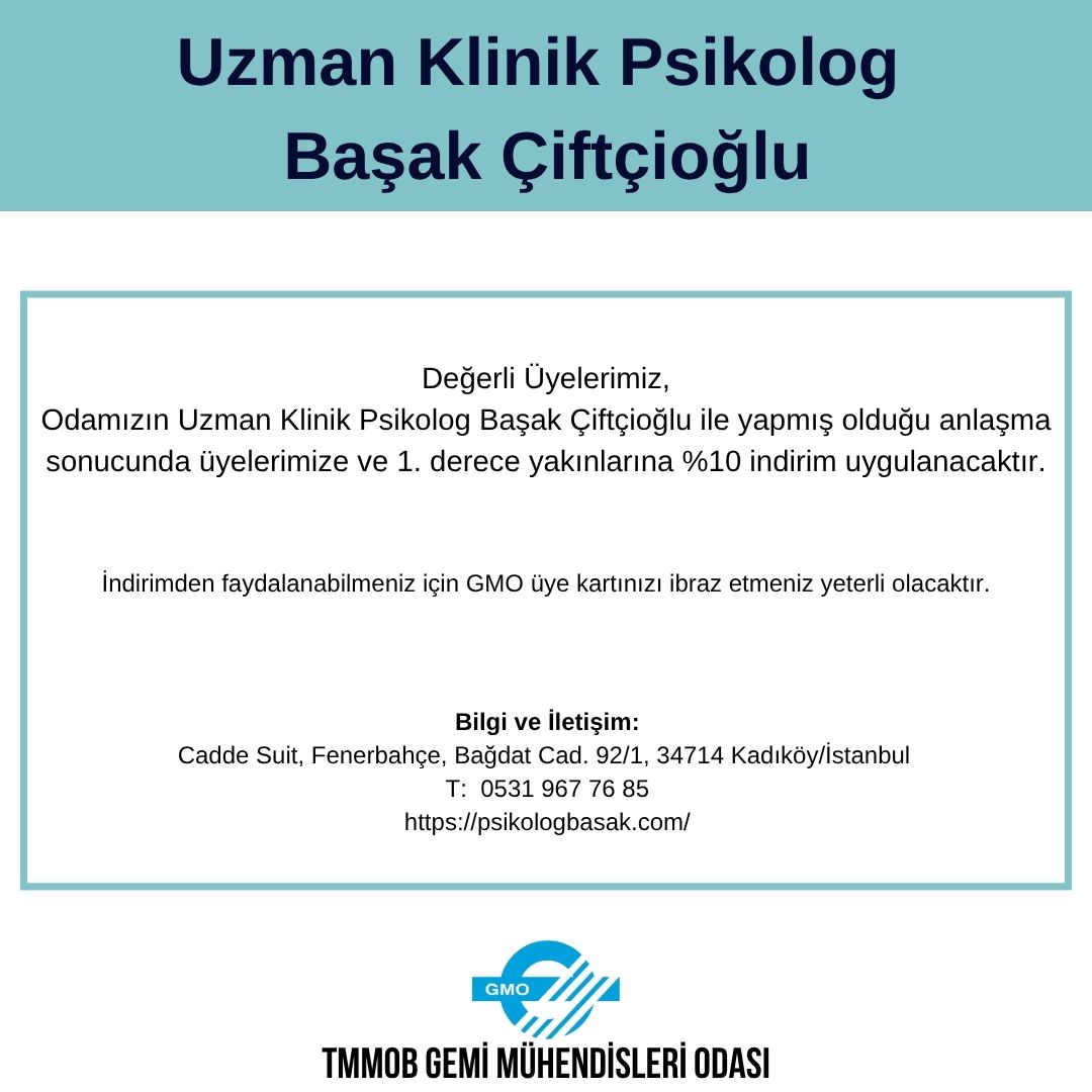 ÜYELERİMİZ UZMAN KLİNİK PSİKOLOG BAŞAK ÇİFTÇİOĞLU'NDAN İNDİRİM ALIYOR