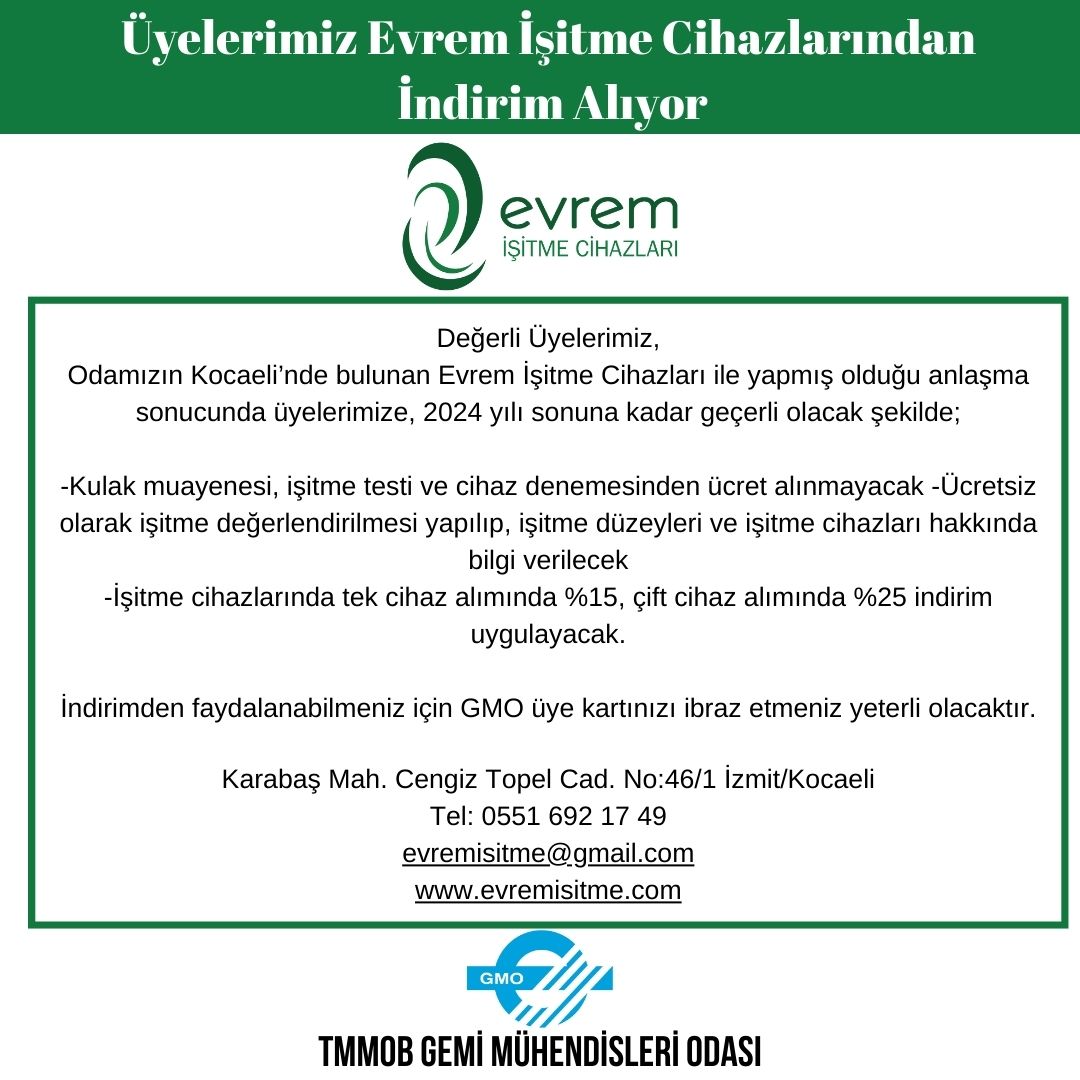 ÜYELERİMİZ EVREM İŞİTME CİHAZLARINDAN İNDİRİM ALIYOR