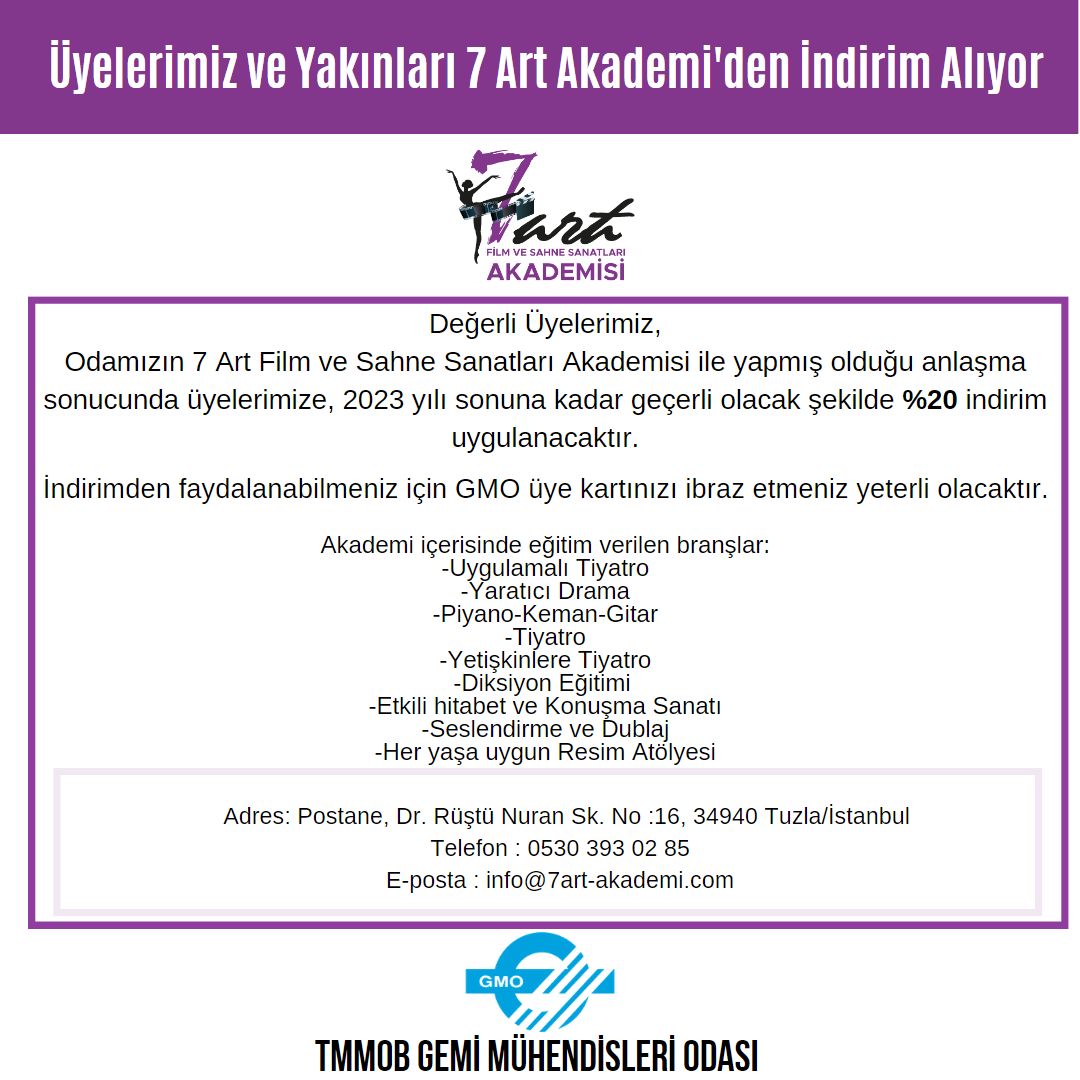ÜYELERİMİZ VE YAKINLARI 7 ART AKADEMİ'DEN İNDİRİM ALIYOR