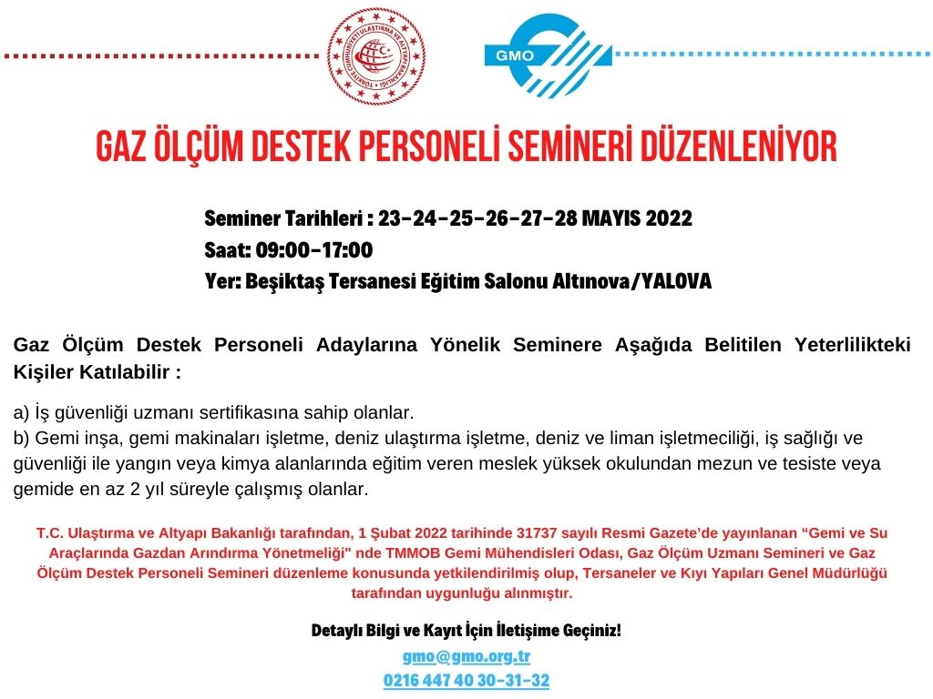 GAZ ÖLÇÜM DESTEK PERSONELİ SEMİNERİ DÜZENLENİYOR 23-28 MAYIS