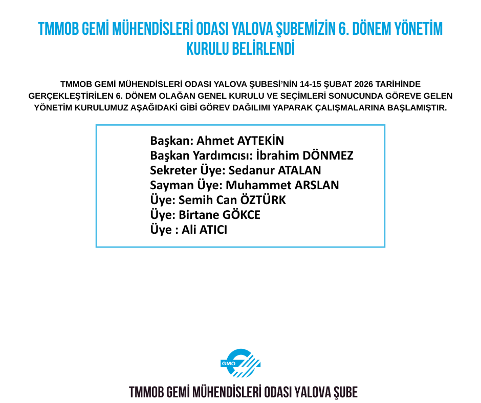 6. DÖNEM YALOVA ŞUBE YÖNETİM KURULU BELİRLENDİ.