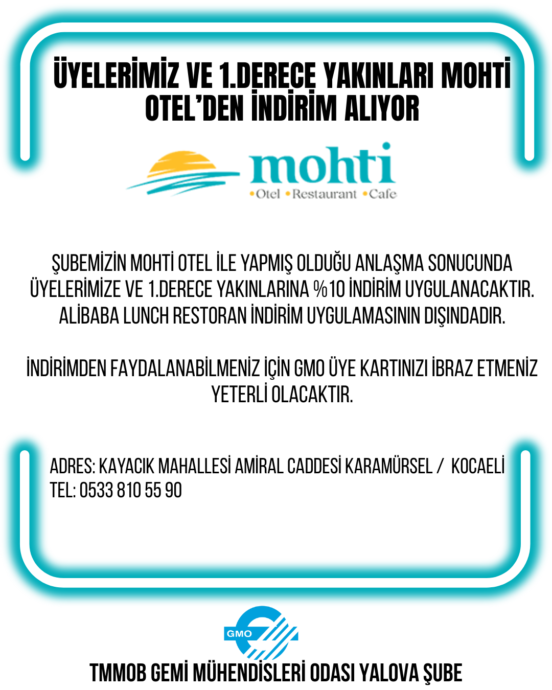 ÜYELERİMİZ VE 1.DERECE YAKINLARI MOHTİ OTEL’DEN İNDİRİM ALIYOR.