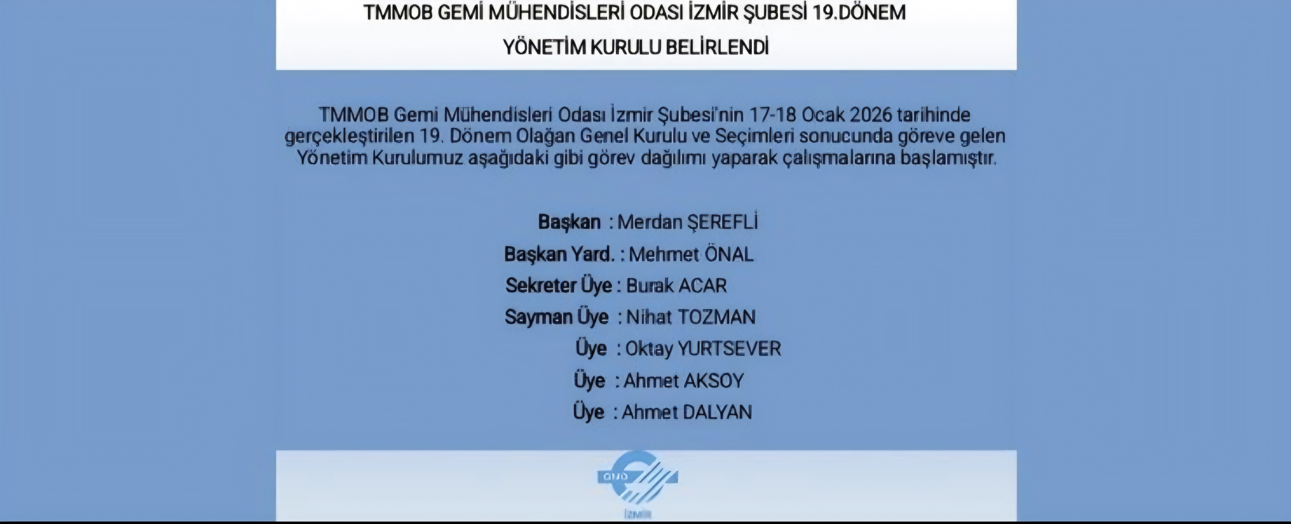19. DÖNEM İZMİR ŞUBE YÖNETİM KURULU BELİRLENDİ.